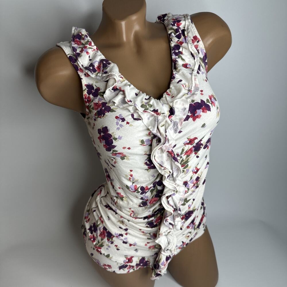 Express Floral Ruffled Tank Top Womens Extra Small XS Boho Y2K Cami Slip Blouse
